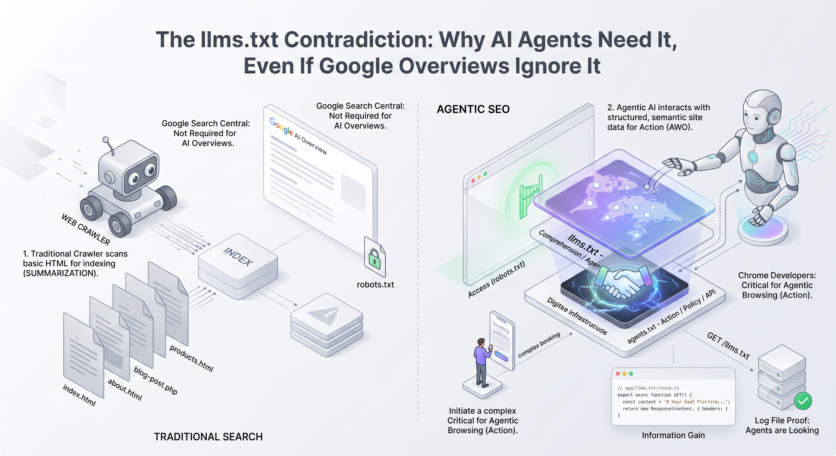 The llms.txt Contradiction: Why AI Agents Need It, Even If Google Ignores It